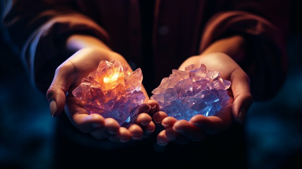 crystals in a person's hand