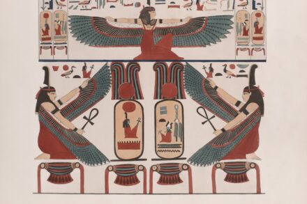 Ancient egyptian winged goddess isis protecting figures