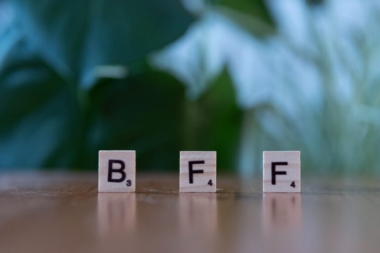The letters b f f are spelled with scrabble blocks