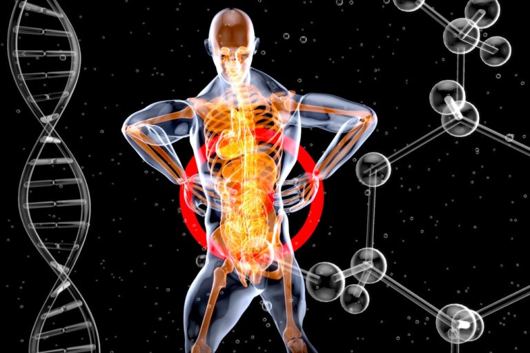 a skeleton with a red and blue body suit and long legs