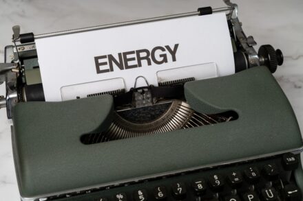 an old typewriter with the word energy printed on it