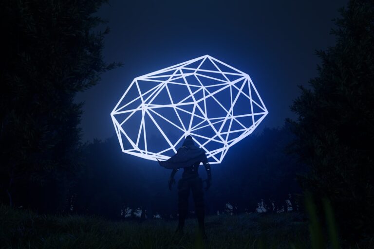 A person standing in a field with a large object in the air