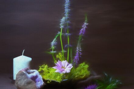 a small plant with purple flowers