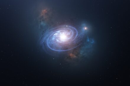 a spiral galaxy with stars in the background