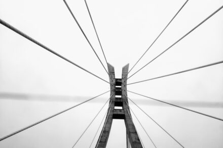 grayscale photography of bridge