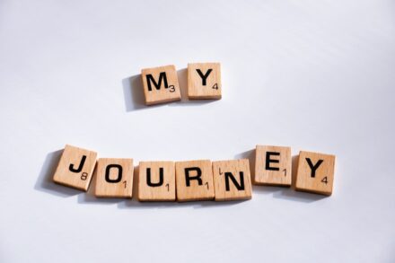 a scrabble of scrabble letters spelling my journey