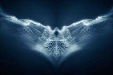 an abstract image of a blue bird with wings