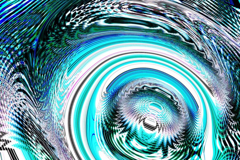 Abstract swirling vortex of blue, green, and white colors.