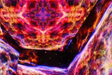 Vibrant nebula with colorful cosmic clouds and stars