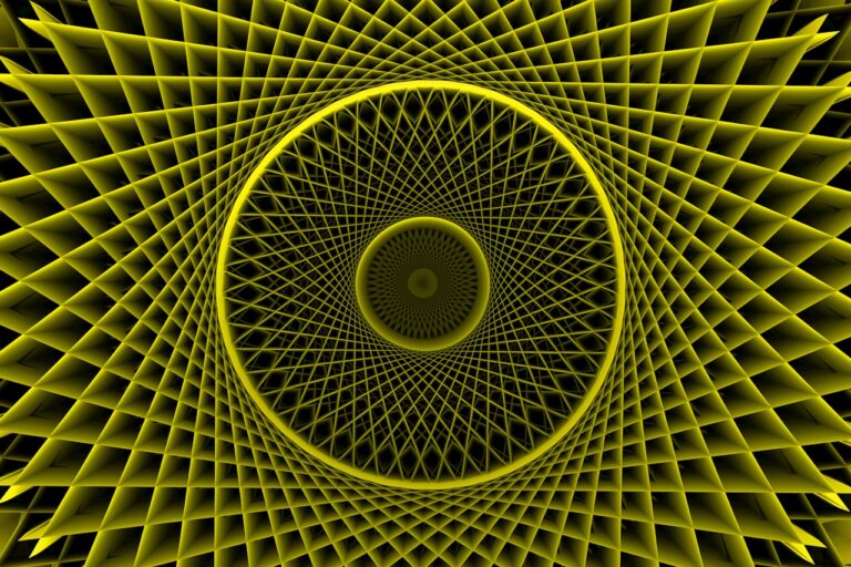 Yellow spiral pattern creates a unique optical illusion.