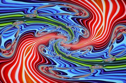 orange green and blue abstract painting