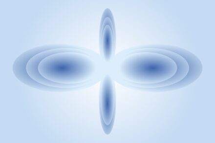 Quantum Mechanics And Healing 9 Abstract blue shapes on a light blue background