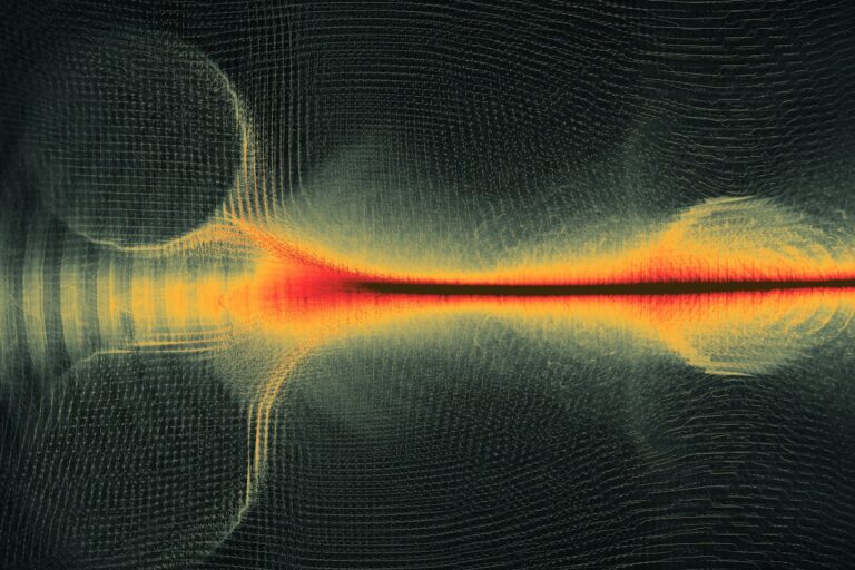 Abstract visualization of light waves interacting with spheres