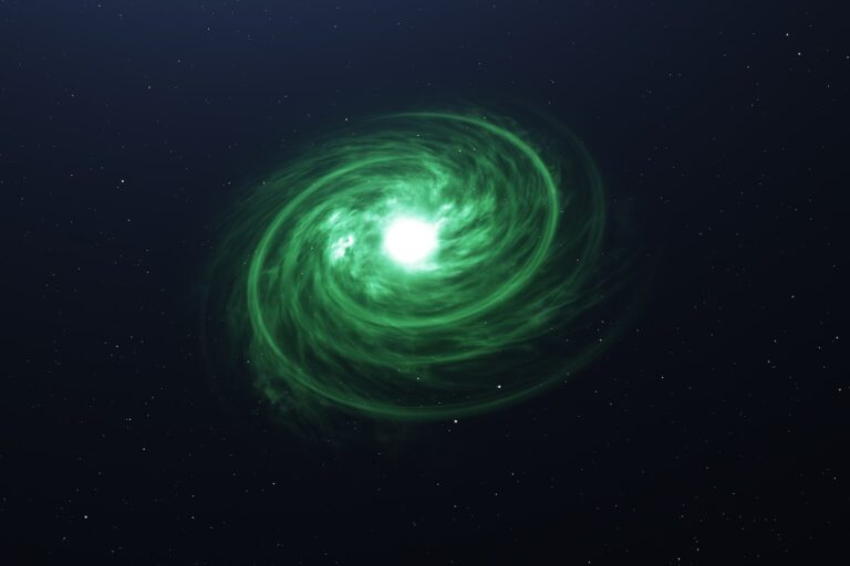 an artist's impression of a green spiral in space