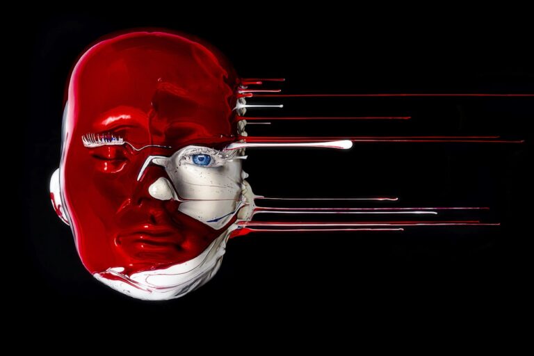 rTMS (Repetitive Transcranial Magnetic Stimulation) a close up of a person's face with red lines coming out of it