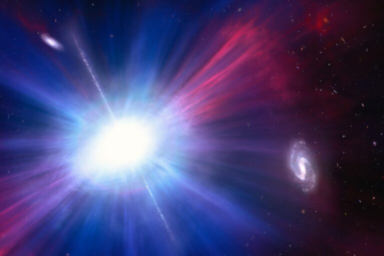 a bright blue and red star surrounded by stars