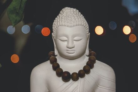 Basics Chakra Healing: Your Complete Guide to Balancing the 7 Chakras 6 white buddha figurine with brown wooden beads necklace